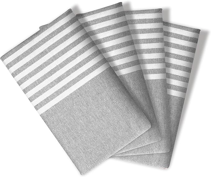 Cloth Napkins 18x18 Inches - Striped Design, 100% Cotton, Reusable & Durable Fabric Napkins for Dining, Everyday Meals, Events, Parties - Machine Washable, Set of 4, Melange Grey
