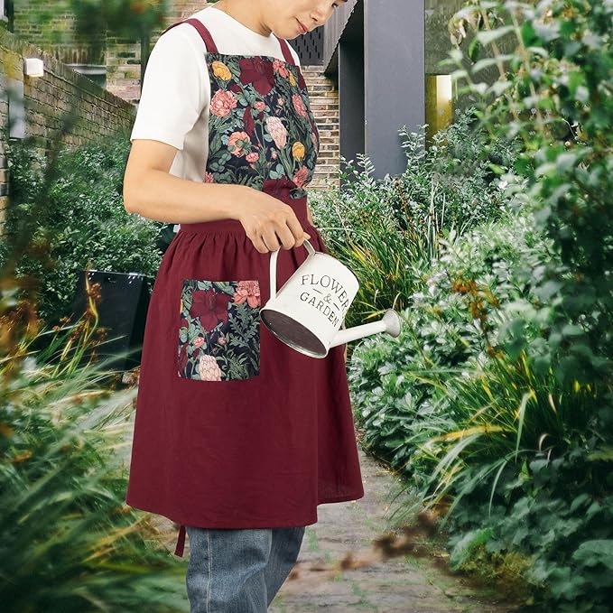 NEOVIVA Kitchen Aprons for Women with Pockets,Cooking Aprons for Women,Vintage Apron for Baking Gardening,Gifts for Mothers