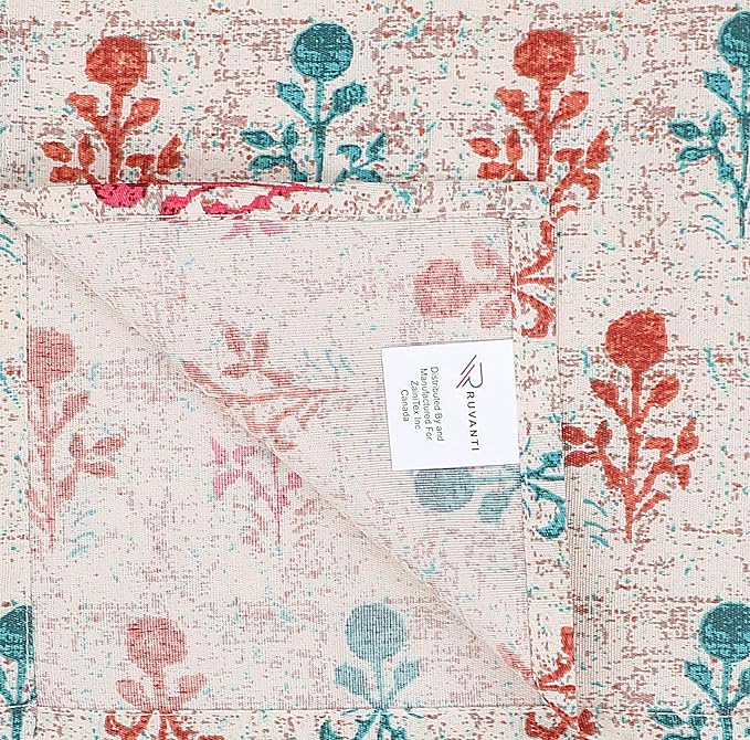 Ruvanti Cloth Napkins Set of 12, 18x18 Reusable Napkins Cloth Washable, Soft & Durable Table Napkin, Poly Cotton Fabric Dinner Napkins for Parties, Christmas, Thanksgiving, Weddings - Block Print