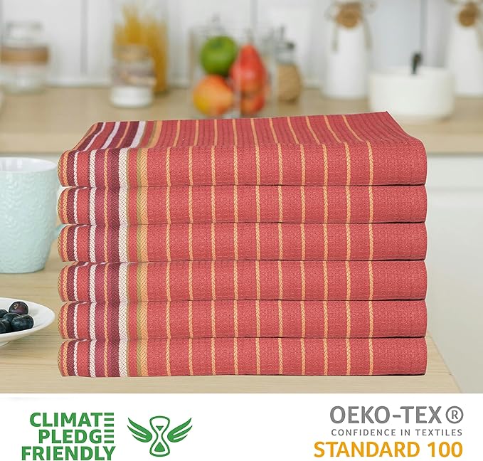 Urban Villa Kitchen Towels 100% Cotton Dish Towels for Kitchen(Set of 6) 20”x30” Dish Cloths Highly Absorbent Kitchen Linen Set with Hanging Loop Perfect for Drying Dishes Cleaning Hand Towels - Rust