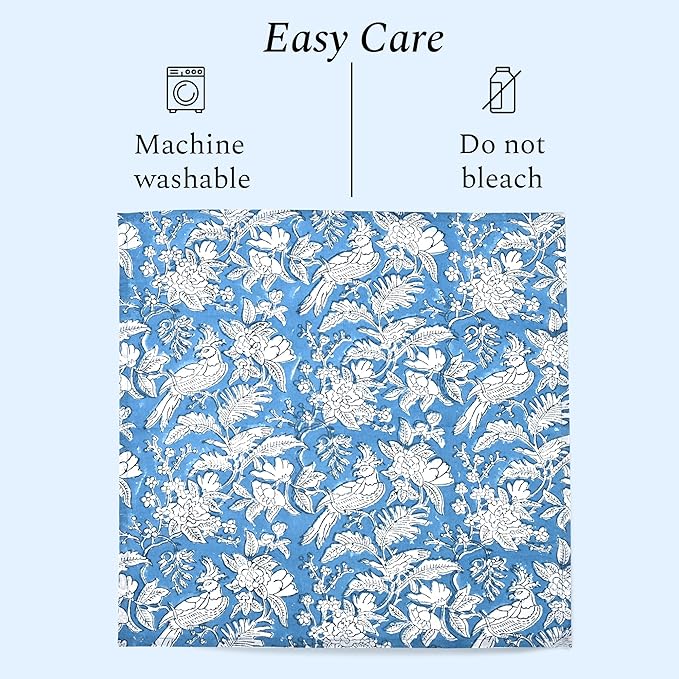 CPC Cloth Napkins Set of 4 Cotton Printed Dinner Block Print Napkins I Wedding Cocktail Cloth Floral Napkins I 18x18 in I Blue Sapphire