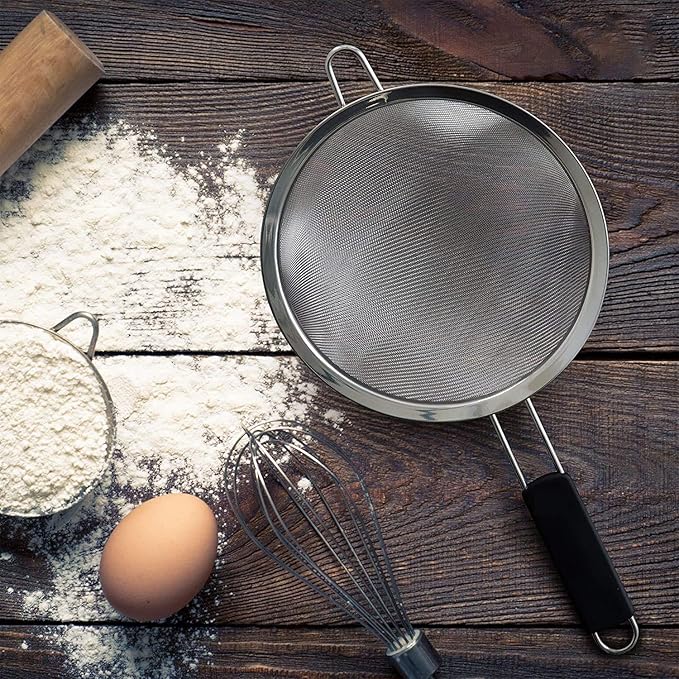 Stainless Steel Fine Mesh Strainers, Set of 3 Sizes Strainer for Kitchen, Wire Sieve with Insulated Handle Kitchen Strainer, Baking Tools Colander, Food Preparation, Flour Sifter, Rice, Pasta Strainer
