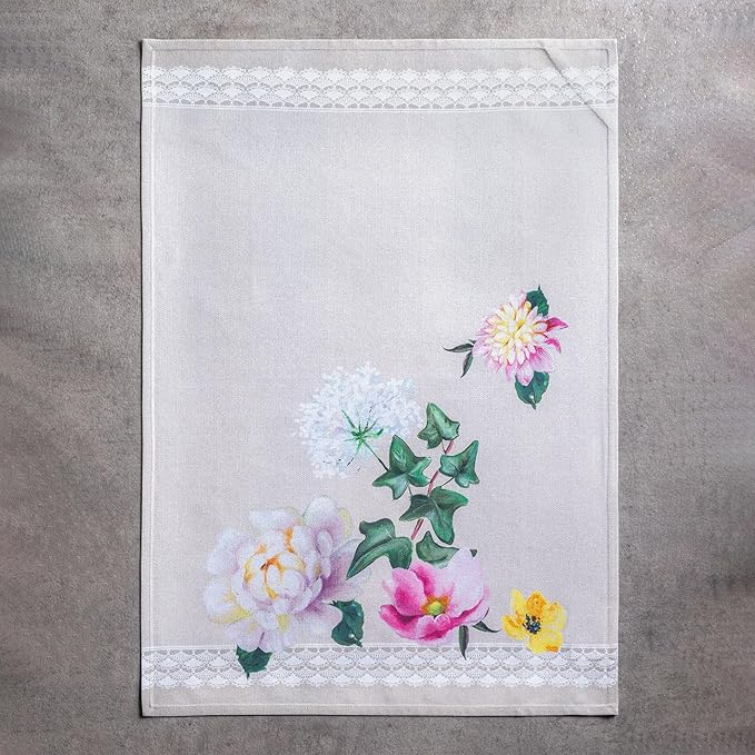 Maison d' Hermine Kitchen Towels Set of 3 100% Cotton 27.50" x 20" Reusable Cloth Tea Dish Towels Absorbent with Hanging Loop for Kitchen Gifts for Mothers Day Spring/Summer (Pivoine)