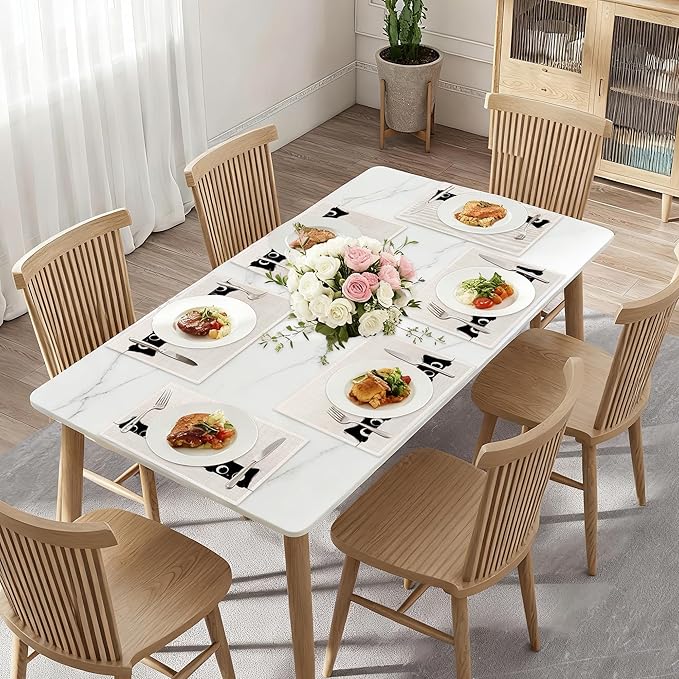 Cute Black Cats Placemats Set of 6,Washable Kitchen Dining Linen Table Mats for Home Party Dinner Indoor Outdoor 12x18Inch