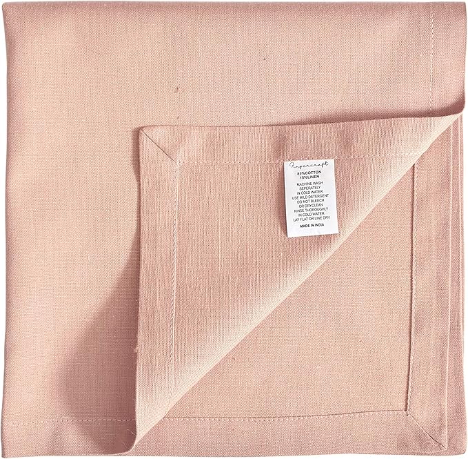 Cloth Napkins Dinner Washable Set of 4 in Cotton Linen Fabric Premium Quality, Mitered Corners for Reusable Every Day Use Pre Shrunk and Good Absorbency Christmas Cloth Napkins (Pack of 4, Pink)
