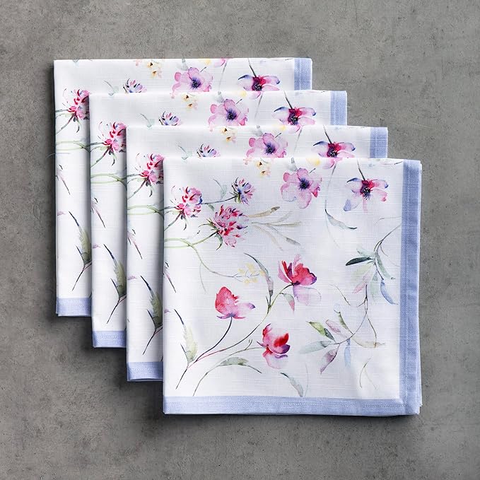 Maison d' Hermine Cloth Napkins Set of 4 100% Cotton Everyday Reusable Square Napkins Cloth Washable Dinner Party Wedding Restaurant Gifts for Mothers Day Spring/Summer (Summer Floral, 20" x 20")