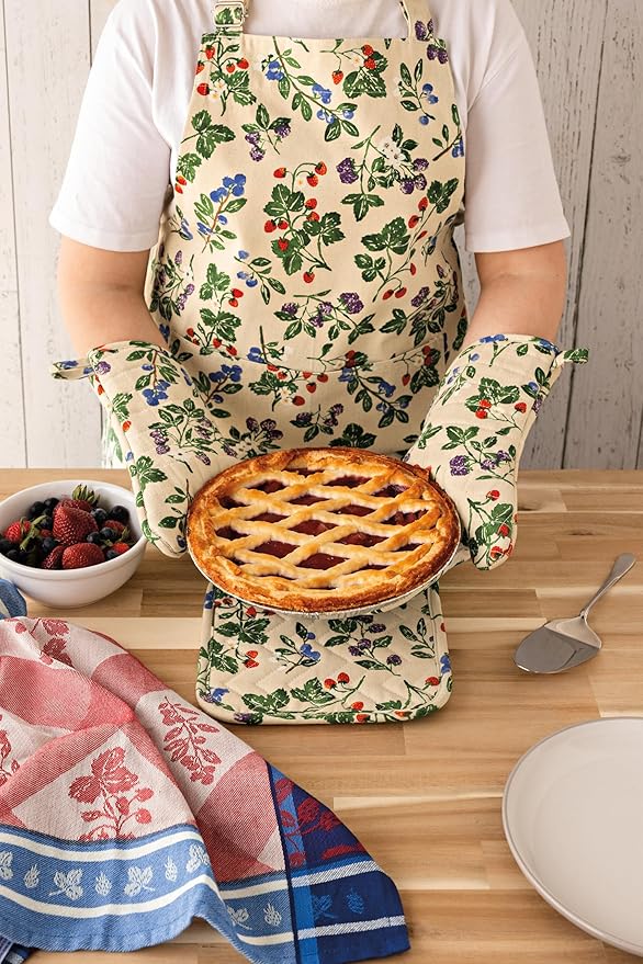 Now Designs Berry Bramble Chef Apron, Adjustable Neck Strap, 100% Cotton, W28 x L32in