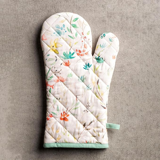 Maison d'Hermine Oven Gloves 100% Cotton Oven Mitt 7" x 13" with Loop Heat Resistant, BBQ, Cooking Gloves, Baking, Grilling, Kitchen, Handling Hot Pans Spring/Summer (Pack of 1, Colmar)