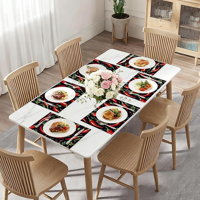 Red Pepper Placemats Set of 6,Dinner Table Mats Non-Slip Washable Mats for Kitchen Dinner Party Tablemat 12x18Inch