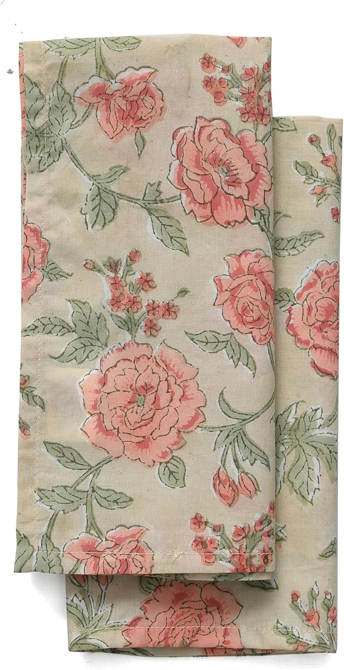 CPC Fire Opal Indian Block Print Cotton Cloth Napkins Set of 4, 18x18 Reusable Everyday Napkins, Soft, Absorbent, Floral Dinner Napkin, Holiday, Party Gift, Spring,Mother's Day