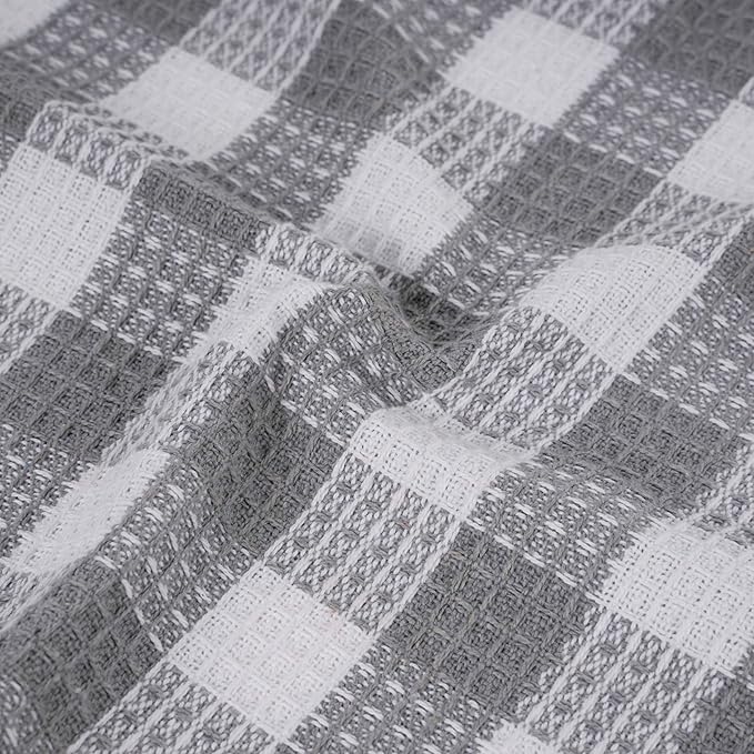 Blue Needles Set of 8 Waffle Weave Check Plaid Dish Cloths, 12x12 Inches 100% Cotton Dish Towels for Kitchen, Ultra Soft & Absorbent Kitchen Towels for Quick Drying Spring Summer - Ash Grey & White