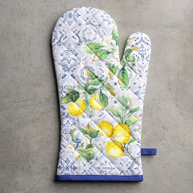 Maison d'Hermine Oven Gloves 100% Cotton Oven Mitt 7" x 13" with Loop Heat Resistant BBQ Cooking Gloves Baking Grilling Gifts for Mothers Day Spring/Summer (Pack of 1, Citrus)