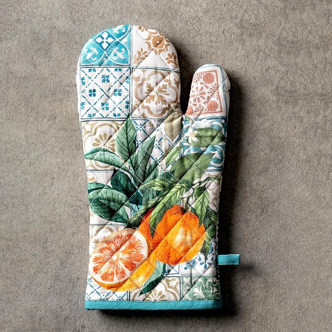 Maison d'Hermine Oven Gloves 100% Cotton Oven Mitt 7" x 13" with Loop Heat Resistant BBQ Cooking Gloves Baking Grilling Gifts for Mothers Day Spring/Summer (Pack of 1, Agrume)
