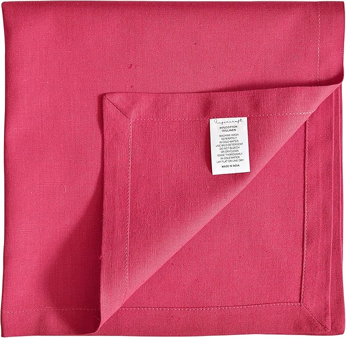 Cloth Napkins Dinner Washable Set of 4 in Cotton Linen Fabric Premium Quality, Mitered Corners for Reusable Every Day Use Pre Shrunk and Good Absorbency Christmas Cloth Napkins (Pack of 4, Fuchsia)