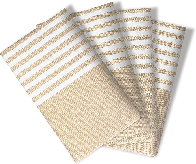 Cloth Napkins 18x18 Inches - Striped Design, 100% Cotton, Reusable & Durable Fabric Napkins for Dining, Everyday Meals, Events, Parties - Machine Washable, Set of 4, Beige