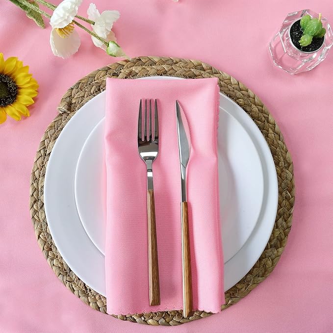 Polyester Napkins Set of 12, Pink Washable Reusable Napkins, Perfect for Valentine's Day Wedding, Thanksgiving or Any Holiday