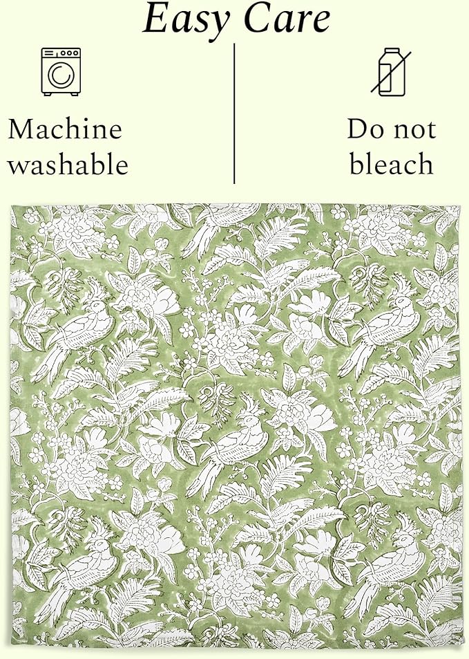 CPC Olive Green Indian Block Print Cotton Cloth Napkins Set of 4, 18x18 Reusable Everyday Napkins, Soft, Absorbent, Floral Dinner Napkin, Holiday, Party Gift, Spring,Mother's Day