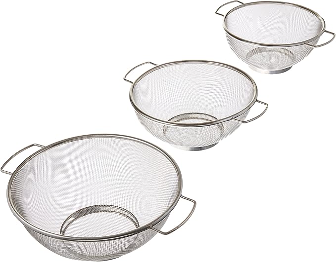ExcelSteel 3 Piece Stainless Steel Fine Mesh Colander w/Resting Base, Dishwasher Safe Strainer for Vegetables, Salad, Fruit, Pasta (732)
