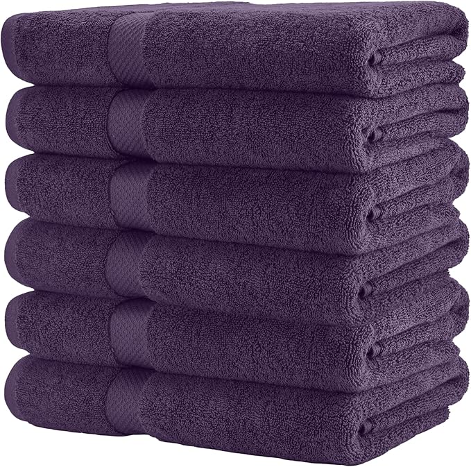 HERCULEAN Premium Bath Towels 24 x 48 Pack of 6 | Quick Dry and Highly Absorbent | 100% Cotton Terry Towels for Bathroom - Perfect for Shower - Pool and Spa - Luxury Soft Towels - Plum