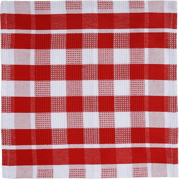 LANE LINEN 100% Cotton Kitchen Dish Cloths, Ultra Soft Absorbent Quick Drying Dish Towels, Multiweave Wash Cloths Dish Towel Sets, 13x13 Inches, 12 Pack - Red