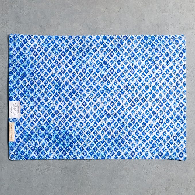 Maison d' Hermine Placemats Set of 4 100% Cotton Washable Cloth Place Mats Reusable Table Mats for Kitchen Dining Party Wedding Gifts for Mothers Day Spring/Summer (Indigo Love, 13" x 19")