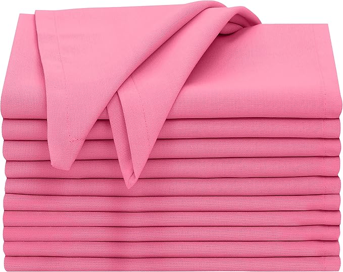Ruvanti Cloth Napkins Set of 12, 18x18 Inches, 100% Cotton, Washable, Soft & Absorbent, Perfect for Wedding, Christmas, Thanksgiving Dinners - Pink