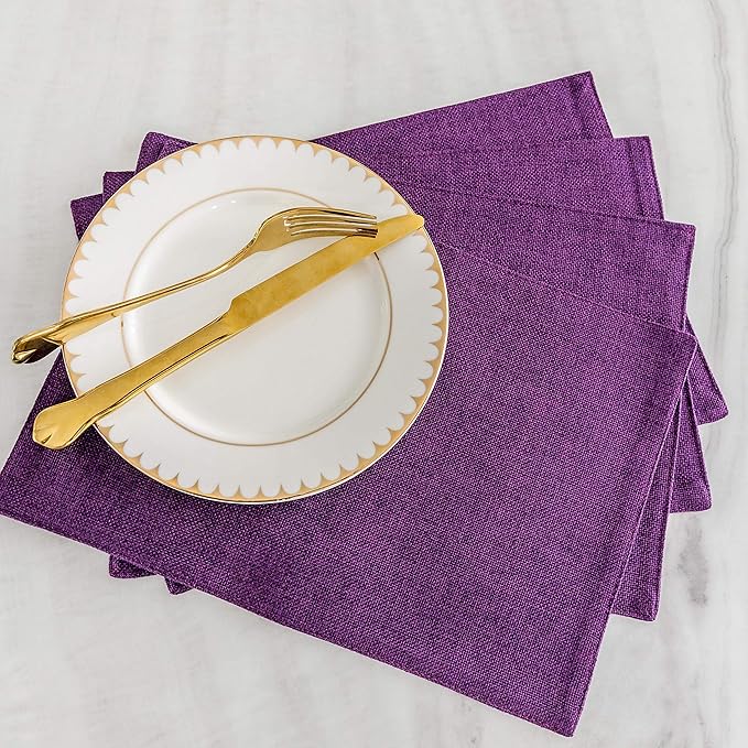 Home Brilliant Cloth Placemats Set of 8 Heat Resistant Dining Table Place Mats for Kitchen Table, 13 x 19 inches, Purple