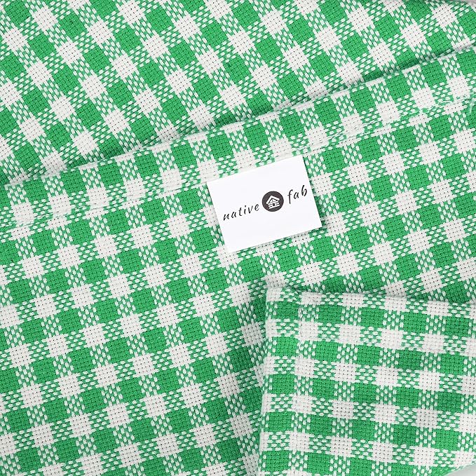 Native Fab Set of 4 Gingham Mini Check Cloth Dinner Napkins 100% Cotton 16x16 inches Soft Comfortable Absorbent Restaurant Hotel Quality - Easy Care Washable Wedding Daily Everyday Use - Green