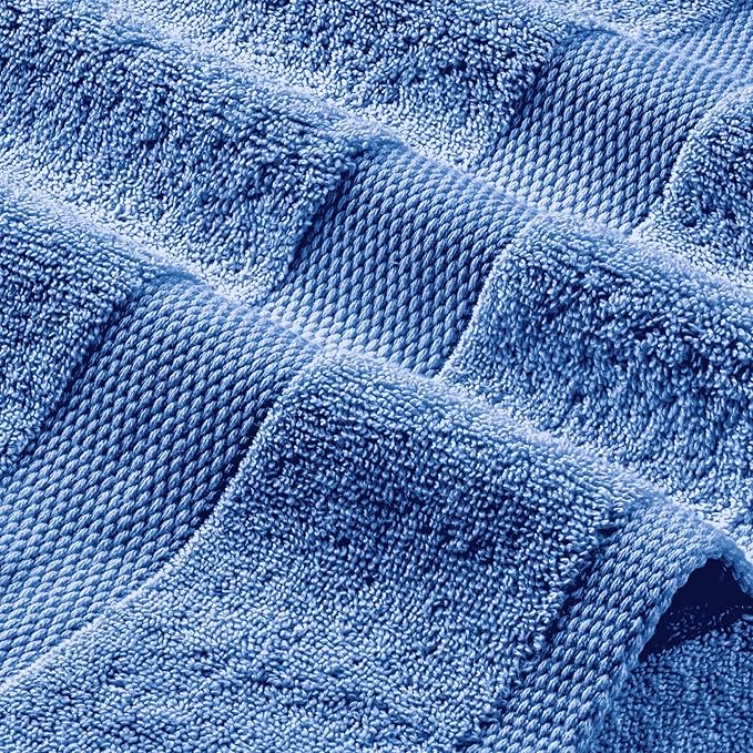 White Classic Light Blue Washcloths Set for Body and Face Towel, Cotton Wash Cloths Bulk 12 Pack, Spa Fingertip Wash Clothes 12x12 Inch, Soft Absorbent Gym Towels