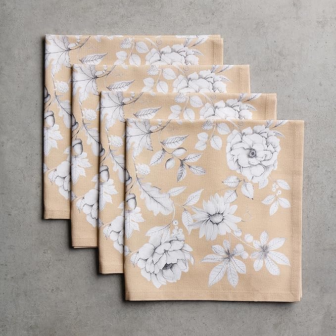 Maison d' Hermine Cloth Napkins Set of 4 100% Cotton for Thanksgiving Christmas Decorations Everyday Reusable Square Fall Napkins Cloth Washable Dinner Party (Pretty Autumn, 20"x20")