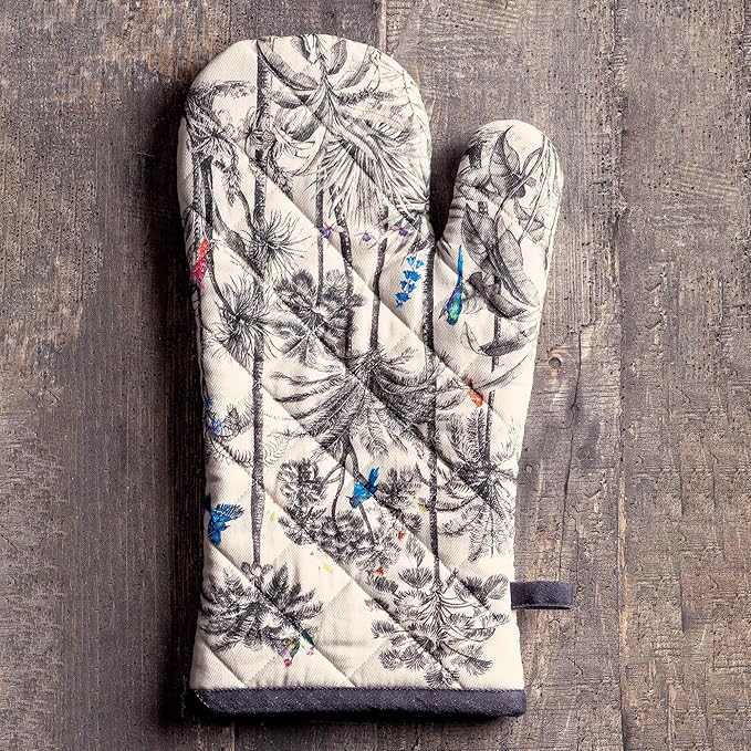 Maison d' Hermine Oven Gloves 100% Cotton Oven Mitt 7" x 13" with Loop Heat Resistant BBQ Cooking Gloves for Thanksgiving Christmas Decorations Baking Handling Hot Pans (Pack of 1, Amazonia)
