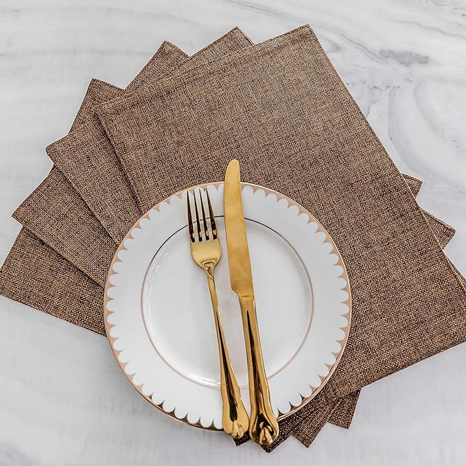 Home Brilliant Cloth Placemats Set of 4 Heat Resistant Dining Table Place Mats Linen Kitchen Table Mats, Brown