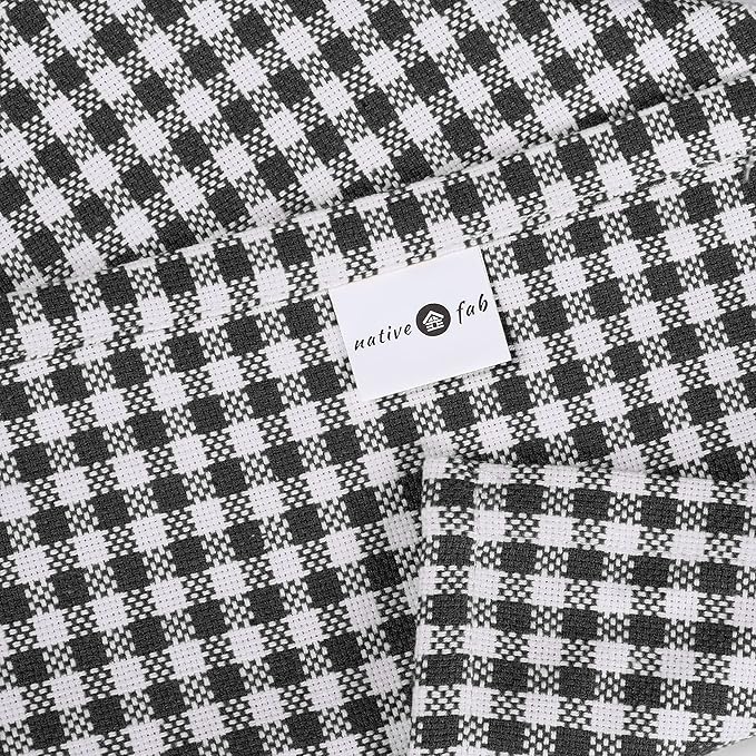 Native Fab Set of 4 Gingham Mini Check Cloth Dinner Napkins 100% Cotton 16x16 inches Soft Comfortable Absorbent Restaurant Hotel Quality - Easy Care Washable Wedding Daily Everyday Use - Black