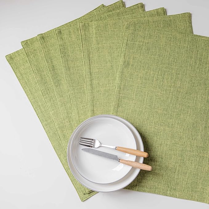 Home Brilliant Green Placemats Set of 8 Washable Place Mats Linen Placemats Heat Resistant Table Mats for Wooden Table Indoor Outdoor Spring Decor, Lime Green