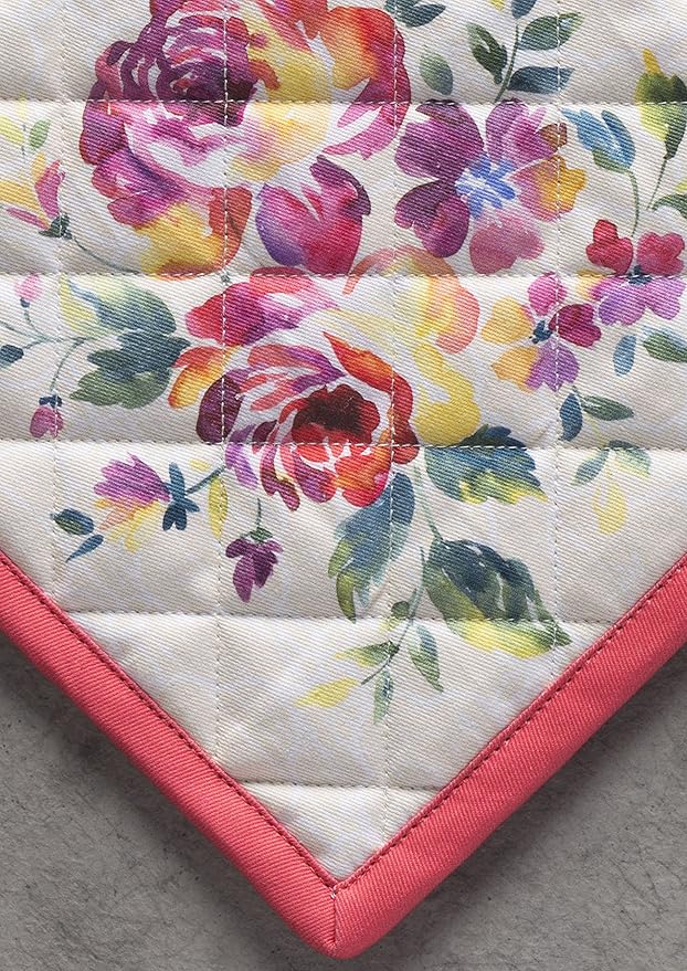 Maison d' Hermine Pot Holders 100% Cotton Heat Resistant Potholders 8" x 8" Hot Pads with Loop BBQ Cooking Baking Gifts for Mothers Day Handling Hot Pans Spring/Summer (Pack of 1, Rose Garden)