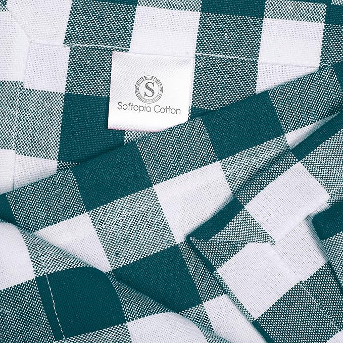 Cloth Napkin 100% Cotton Set of 4 Decorative Gingham Buffalo Check Plaid Washable Table Napkins for Dining, Home, Wedding, Banquet - Teal White (18”X18”)