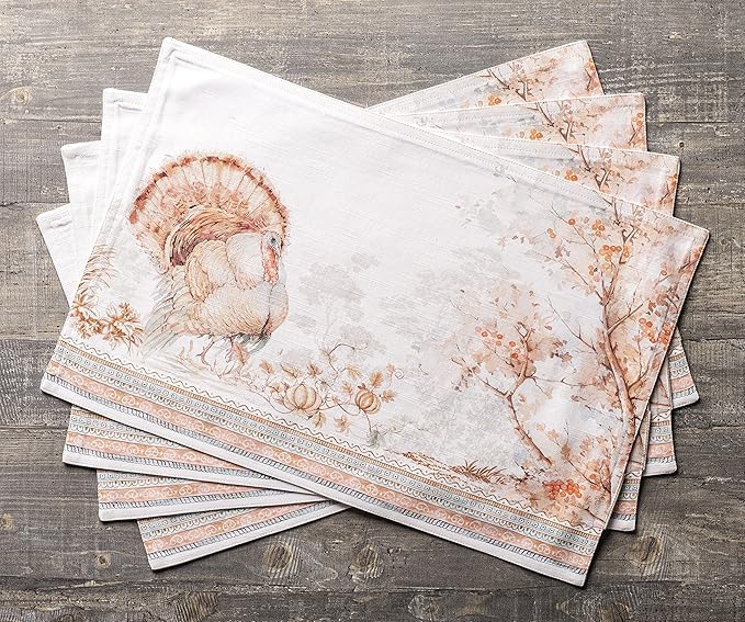 Maison d' Hermine Placemats Set of 4 100% Cotton Washable Cloth Place Mats, Reusable Table Mats for Thanksgiving Christmas Decorations Kitchen Dining Party Wedding (Giving Thanks, 13" x 19")