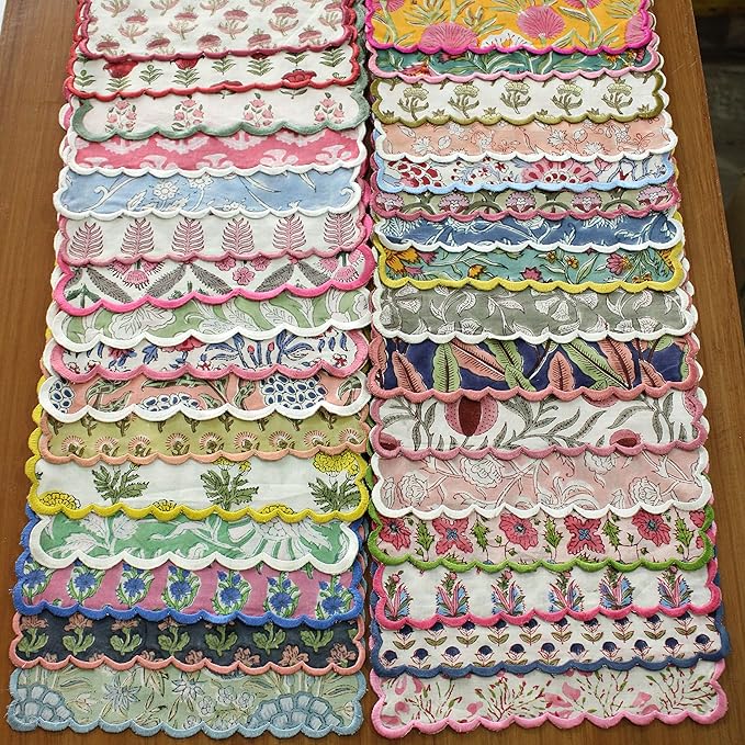 Ridhi Hand Block Print Mix Random 9" x 9" (Set of 6) Embroidery Table Napkins Reusable Cotton Dinner Napkins for Weddings, Parties, Everyday Dining Gift for Spring, Easter, Valentine