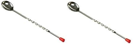 Stainless Steel Bar Tool | Bar Accessories | 11 inches Curvy Design with red or Multi Colour knob bar Cocktail Spoon | Bar Spoon | Long Spoon | Cocktail Mixer | Set of 2 Pieces