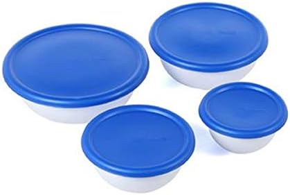 Sterilite 07479406 8 Piece Covered Bowl Set, White & Blue