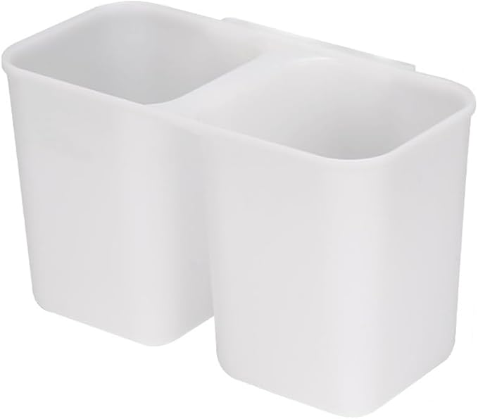 SANNO Dish Rack Utensil Holder, Hanging Cutlery Drainer Caddy with Hooks, 2 Compartment Flatware Organizer for Forks, Spoons, Knives, Fits Over Most Dish Drying Racks, White