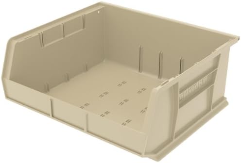 Akro-Mils 30250 AkroBins Plastic Storage Bins, Space-Saving Stackable Bins for Garage, Pantry, Craft Organization, 15" x 16" x 7", Stone, 6-Pack