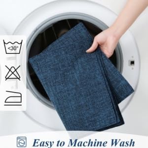 SHACOS Washable Cloth Placemats Set of 6 Fabric Place Mats Double Layered Thick Faux Linen Placemat Non Slip Reversible Table Mats Home Wedding Table Decor, Dark Blue