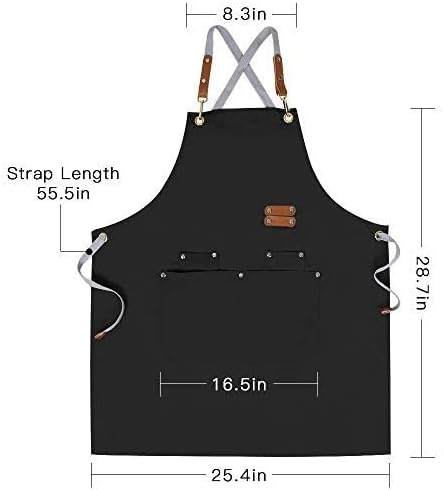 Mignongirl Chef Apron-Cross Back Apron for Men Women with Adjustable Straps and Large Pockets,Canvas,M-XXL,Black