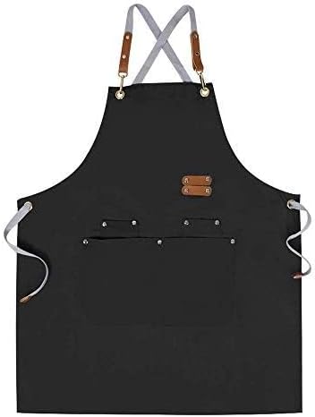 Mignongirl Chef Apron-Cross Back Apron for Men Women with Adjustable Straps and Large Pockets,Canvas,M-XXL,Black