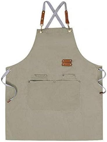 Mignongirl Chef Apron,Cross Back Apron for Men Women with Adjustable Straps and Large Pockets,Canvas,M-XXL (Beige)