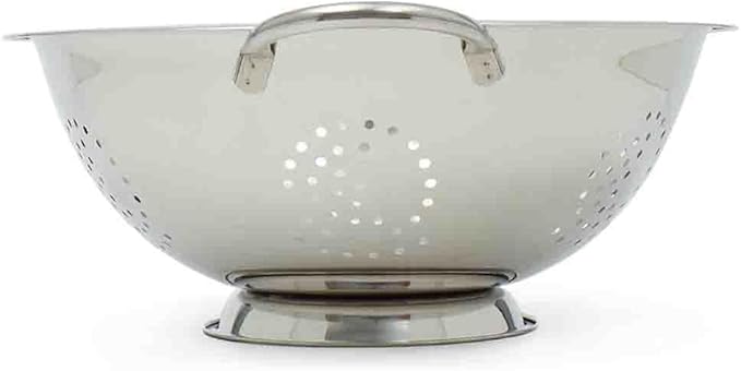 Metal Colander with Stainless Steel Finish by Home Basics, 7 QT | Large Colander | with Easy-Grip Handles | Strainers and Colanders Perfect for Pasta and Veggies