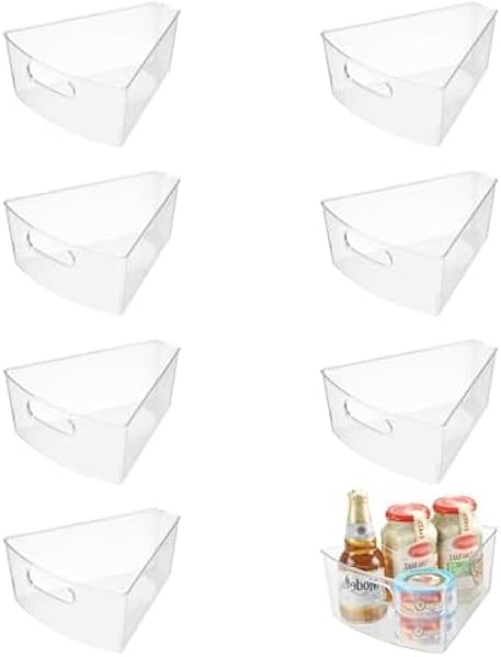 Lazy Susan Organizer for 26"- 28" Diameter Clear Corner Cabinet Storage Bins, Plastic Kitchen Corner Organizer with Handle 1/8 Wedge, Food Safe BPA Free (8 Pack)