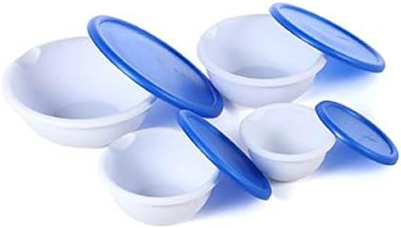 Sterilite 07479406 8 Piece Covered Bowl Set, White & Blue