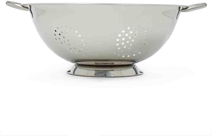 Metal Colander with Stainless Steel Finish by Home Basics, 7 QT | Large Colander | with Easy-Grip Handles | Strainers and Colanders Perfect for Pasta and Veggies